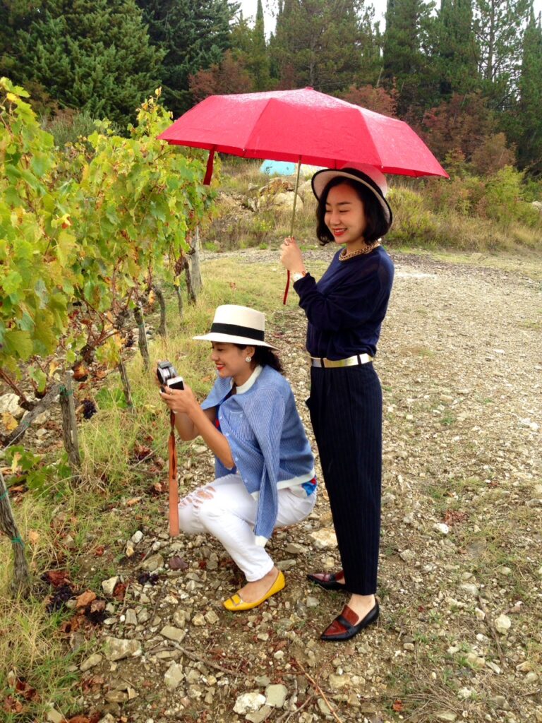 Chinese Friends checking the vines at the end of the harvest